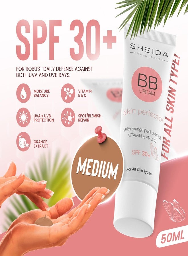Sheida BB Cream with SPF 30+, Hydrating Daily Tinted Day Cream, Natural Finish, Buildable Light Coverage, 24h Moisture, Vitamin C & E for Even Skin Tone and Radiant Look – 50 ml (Medium) - Image 3